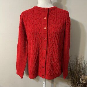 Vtg Cuddle Knit Cardigan Sweater Women Red Cable Knit Acrylic USA 70s Sz M ?!
